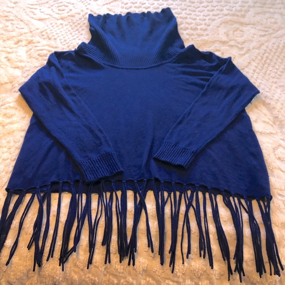 MICHAEL Michael Kors royal blue long fringed cowl turtleneck size medium - Picture 3 of 8